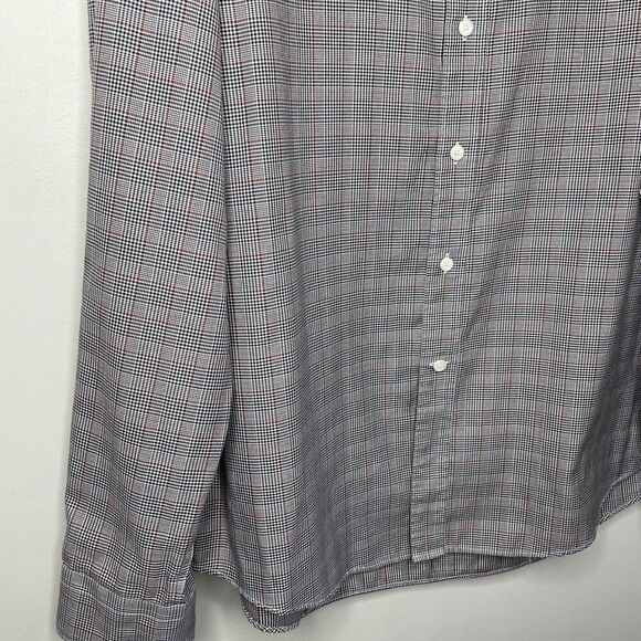 JOS A BANK Shirt Mens XL Tailored Fit Button Up Spread Collar Check Black Tan - Picture 4 of 9